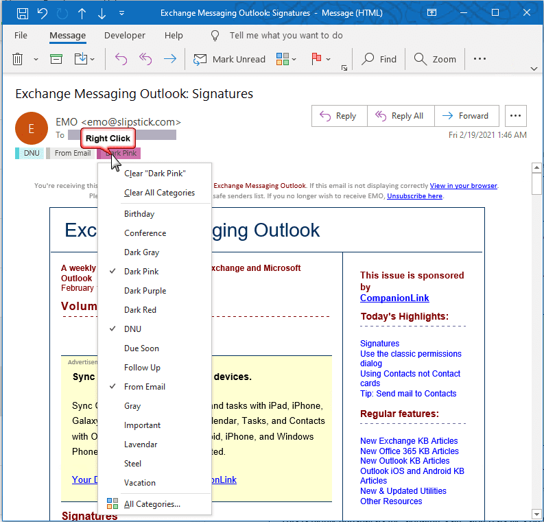 Outlook 2013 以降のカテゴリとフラグ